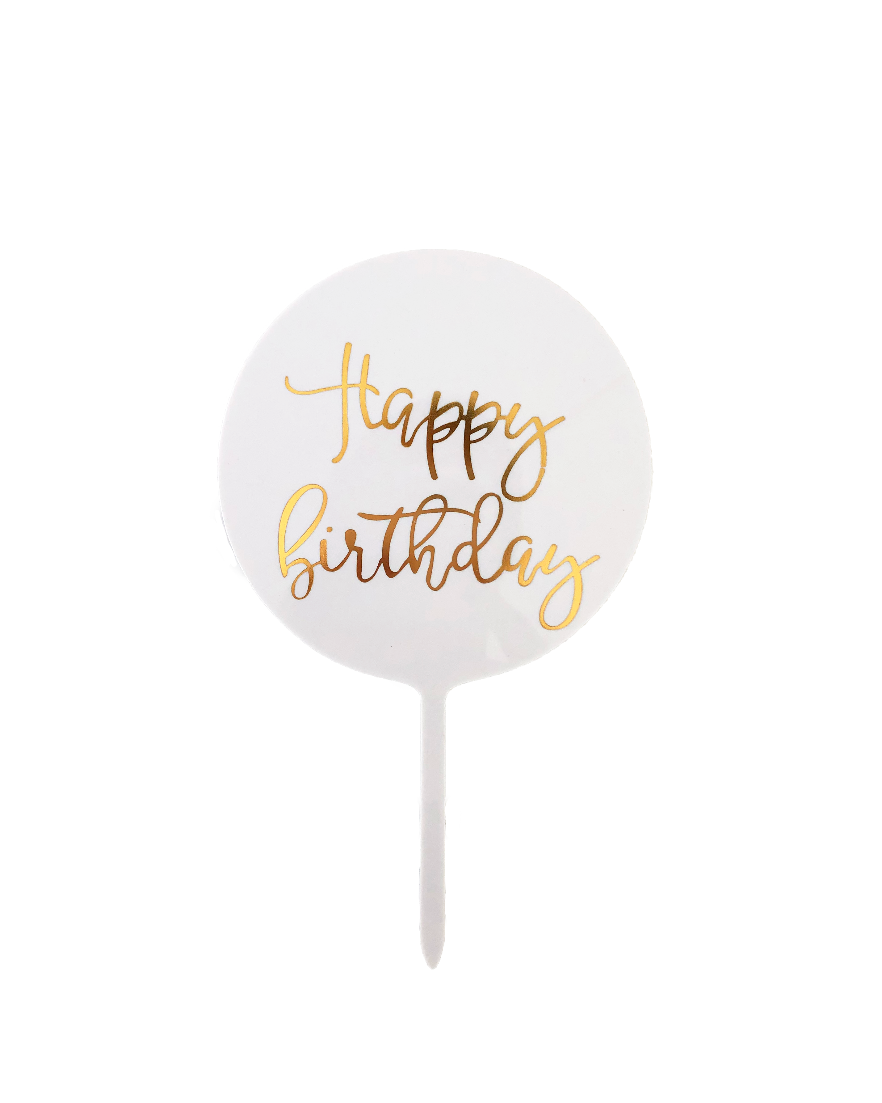 Happy Birthday Cake Topper White Gold Darvella Patisserie