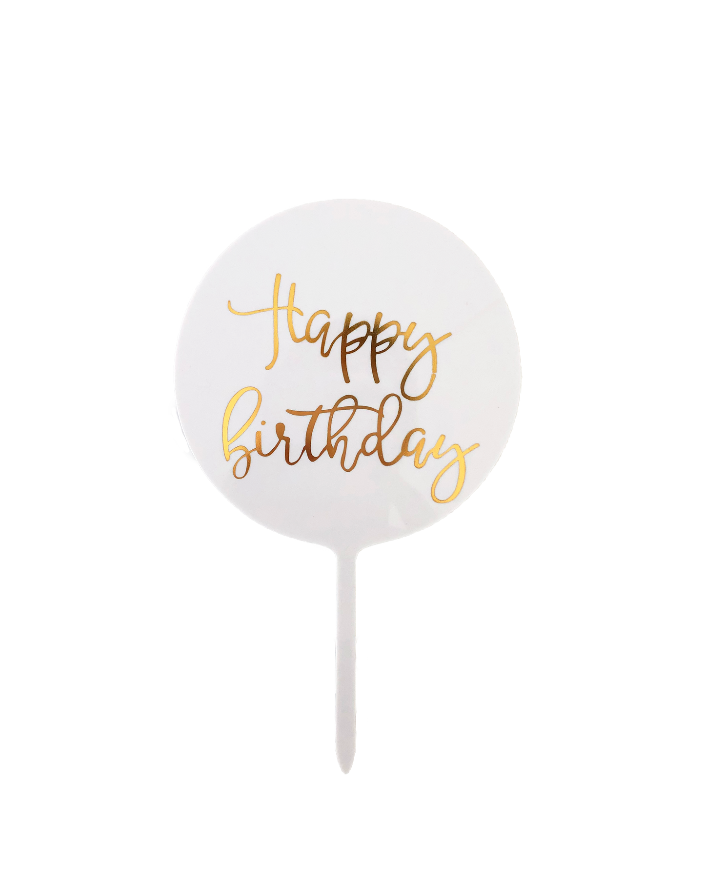 Happy Birthday Cake Topper (White/Gold)